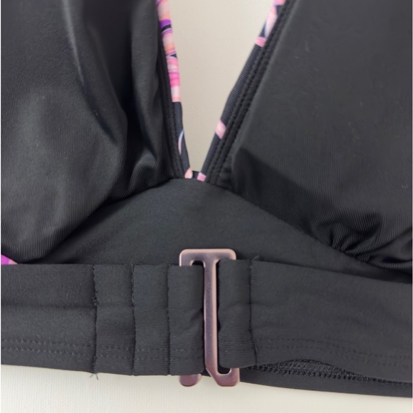 CALIA  Black with Purple Tropical Print Plunging V Neck Halter Swimsuit … - Picture 4 of 9